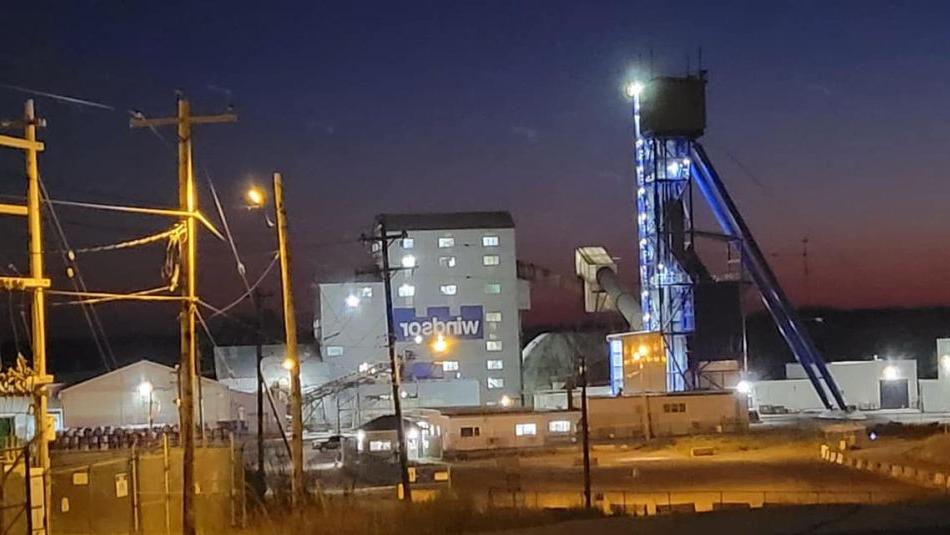 Canadian Salt industrial buildings at night in Pugwash, Nova Scotia