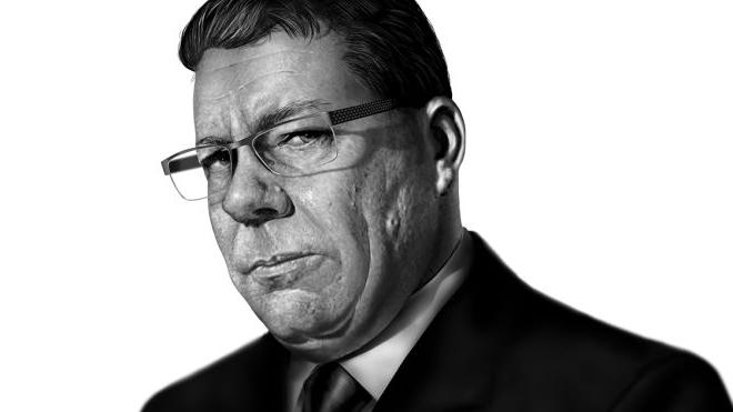 Illustrated black and white portrait of Scott Moe